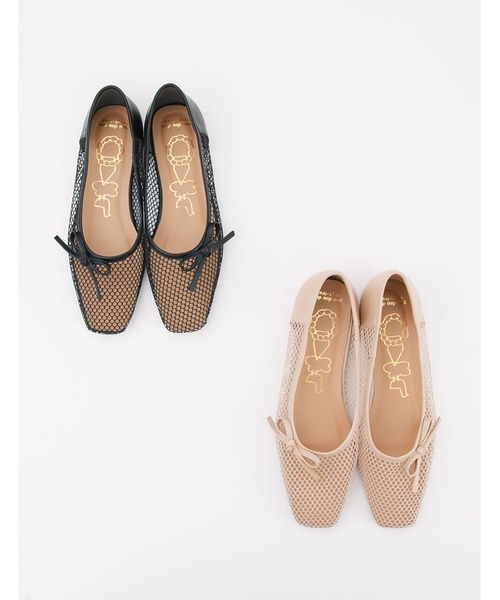 POU DOU DOU（プードゥドゥ）の「リボンメッシュフラットシューズ（パンプス・レディース・ブラック/ベージュ・4/3）」の4枚目の写真