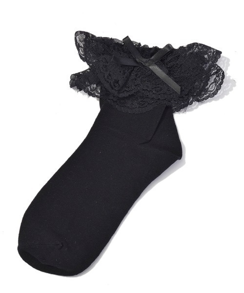 SPINNS（スピンズ）の「フリルリボンレースソックス（ソックス/靴下・レディース・ホワイト×ブラック/ホワイト×ホワイト/ブラック×ブラック・ONESIZE）」の4枚目の写真