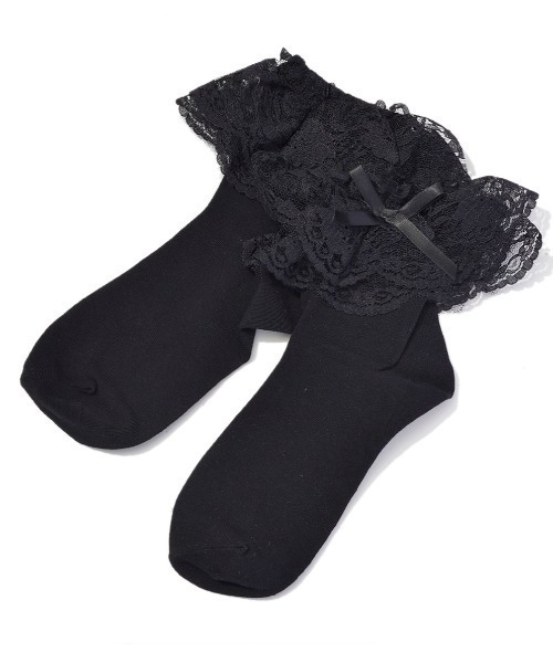 SPINNS（スピンズ）の「フリルリボンレースソックス（ソックス/靴下・レディース・ホワイト×ブラック/ホワイト×ホワイト/ブラック×ブラック・ONESIZE）」の10枚目の写真