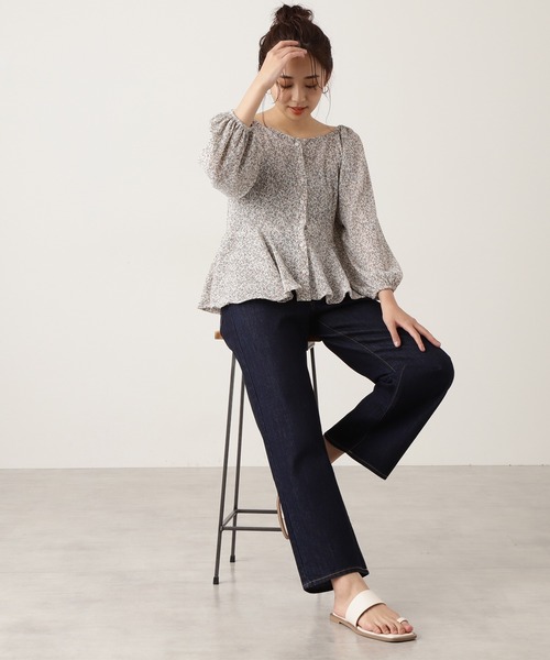 N.（N. Natural Beauty Basic）（エヌエヌナチュラルビューティーベーシック）の「◆コバナプリントプリーツブラウス（シャツ/ブラウス・レディース・ホワイト系その他/ブラック系その他/ブルー系その他・MEDIUM）」の4枚目の写真