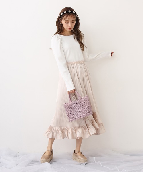 one after another NICE CLAUP（ワンアフターアナザーナイスクラップ）の「巾着セットきらきら編みバッグ（ハンドバッグ・レディース・アイボリー/ラベンダー・FREE）」の4枚目の写真