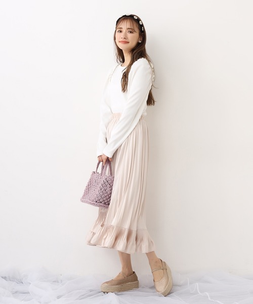 one after another NICE CLAUP（ワンアフターアナザーナイスクラップ）の「巾着セットきらきら編みバッグ（ハンドバッグ・レディース・アイボリー/ラベンダー・FREE）」の5枚目の写真