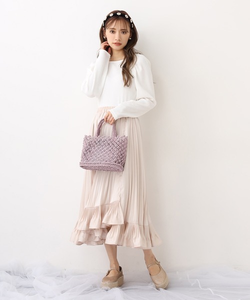 one after another NICE CLAUP（ワンアフターアナザーナイスクラップ）の「巾着セットきらきら編みバッグ（ハンドバッグ・レディース・アイボリー/ラベンダー・FREE）」の3枚目の写真