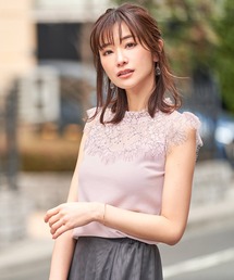 ニット 配色レース フレンチスリーブ FEERICHELU