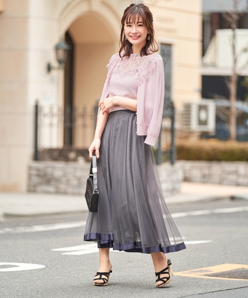 FEERICHELU（フェリーシェル）の「ニット 配色レース フレンチスリーブ FEERICHELU（ニット/セーター・レディース・ブルー/ラベンダー/ベージュ・S/M）」の6枚目の写真