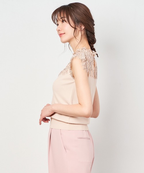 FEERICHELU（フェリーシェル）の「ニット 配色レース フレンチスリーブ FEERICHELU（ニット/セーター・レディース・ブルー/ラベンダー/ベージュ・S/M）」の7枚目の写真