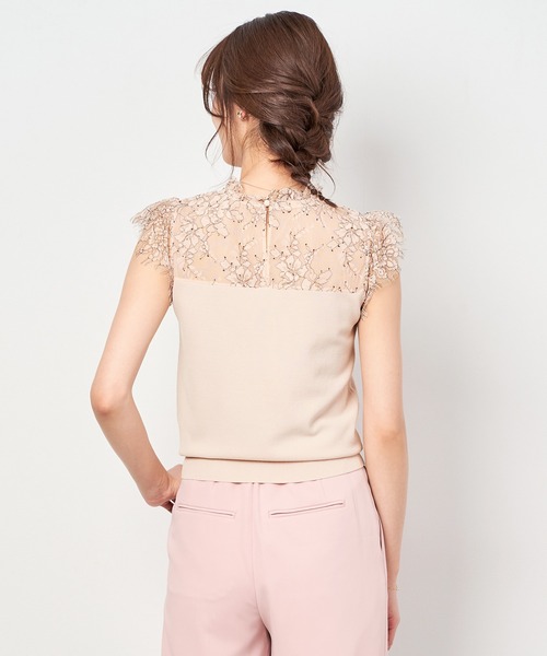 FEERICHELU（フェリーシェル）の「ニット 配色レース フレンチスリーブ FEERICHELU（ニット/セーター・レディース・ブルー/ラベンダー/ベージュ・S/M）」の8枚目の写真