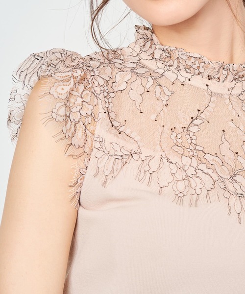 FEERICHELU（フェリーシェル）の「ニット 配色レース フレンチスリーブ FEERICHELU（ニット/セーター・レディース・ブルー/ラベンダー/ベージュ・S/M）」の4枚目の写真