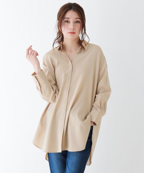 SHOO・LA・RUE（シューラルー）の「◆前あきゆるシャツ（シャツ/ブラウス・レディース・ダークグリーン/サンドベージュ・02/03/04）」の2枚目の写真