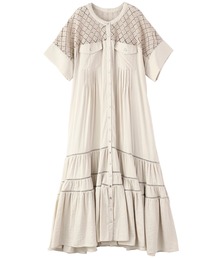 ブロックレースティアードワンピース