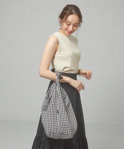 Fatima morocco(ファティマモロッコ)の「<Fatima Morocco>ギンガムチェック キンチャク タッセルバッグ(エコバッグ/サブバッグ・レディース・ブラック/ネイビー・FREE)」の2枚目の写真