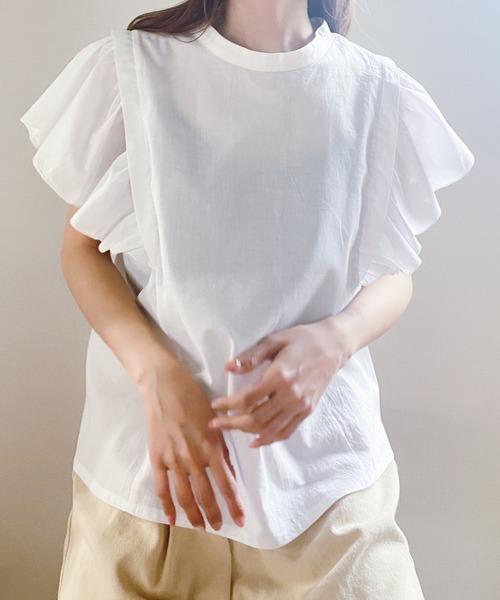 ABITOKYO（アビトーキョー）の「２WAY綿ガーゼショルダーフリルブラウス（シャツ/ブラウス・レディース・ブラック/オフホワイト/ライトグリーン・FREE）」の20枚目の写真