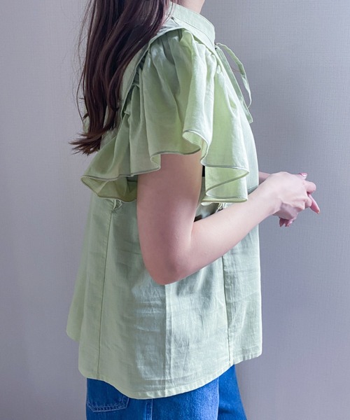 ABITOKYO（アビトーキョー）の「２WAY綿ガーゼショルダーフリルブラウス（シャツ/ブラウス・レディース・ブラック/オフホワイト/ライトグリーン・FREE）」の13枚目の写真