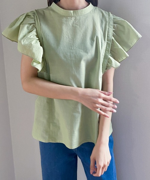 ABITOKYO（アビトーキョー）の「２WAY綿ガーゼショルダーフリルブラウス（シャツ/ブラウス・レディース・ブラック/オフホワイト/ライトグリーン・FREE）」の16枚目の写真