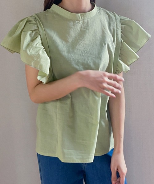 ABITOKYO（アビトーキョー）の「２WAY綿ガーゼショルダーフリルブラウス（シャツ/ブラウス・レディース・ブラック/オフホワイト/ライトグリーン・FREE）」の22枚目の写真