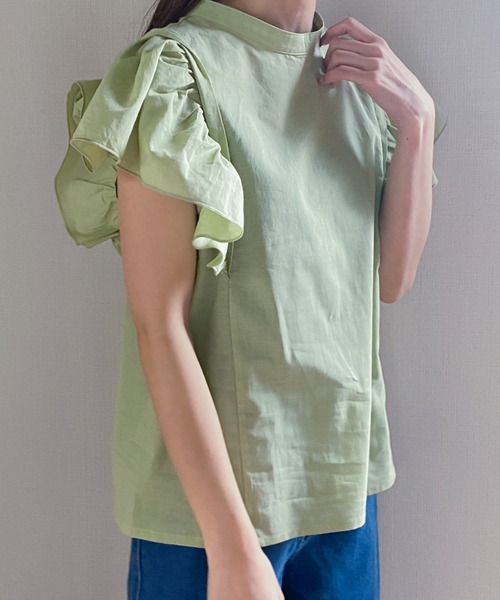 ABITOKYO（アビトーキョー）の「２WAY綿ガーゼショルダーフリルブラウス（シャツ/ブラウス・レディース・ブラック/オフホワイト/ライトグリーン・FREE）」の9枚目の写真