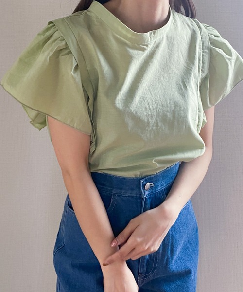 ABITOKYO（アビトーキョー）の「２WAY綿ガーゼショルダーフリルブラウス（シャツ/ブラウス・レディース・ブラック/オフホワイト/ライトグリーン・FREE）」の6枚目の写真