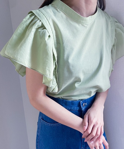 ABITOKYO（アビトーキョー）の「２WAY綿ガーゼショルダーフリルブラウス（シャツ/ブラウス・レディース・ブラック/オフホワイト/ライトグリーン・FREE）」の19枚目の写真