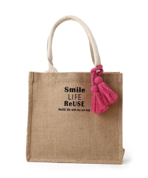 SHOO・LA・RUE（シューラルー）の「◆ジュートバッグ小（タッセル付き）（トートバッグ・レディース・ピンク系/イエロー・00）」の3枚目の写真