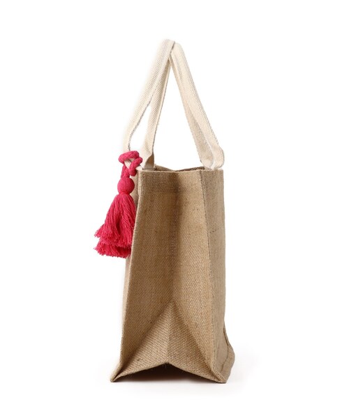 SHOO・LA・RUE（シューラルー）の「◆ジュートバッグ小（タッセル付き）（トートバッグ・レディース・ピンク系/イエロー・00）」の4枚目の写真