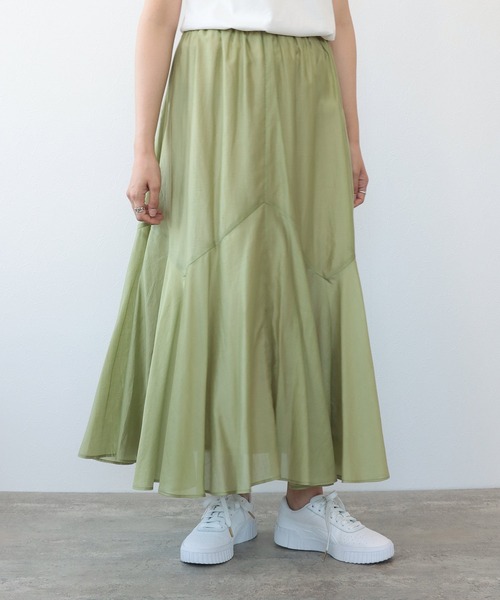 TITE IN THE STORE（ティテ　インザ　ストア）の「裾ランダム切替ロングフレアスカート（スカート・レディース・グリーン/ベージュ/イエロー・38）」の3枚目の写真