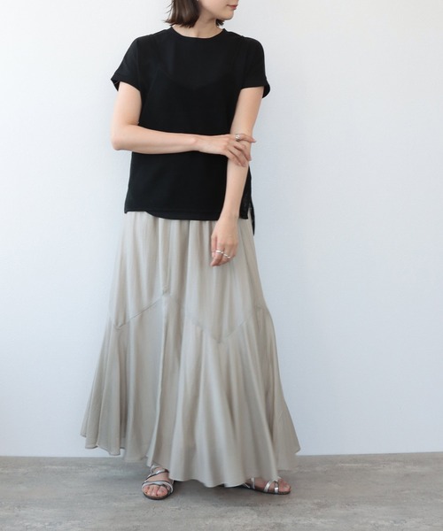 TITE IN THE STORE（ティテ　インザ　ストア）の「裾ランダム切替ロングフレアスカート（スカート・レディース・グリーン/ベージュ/イエロー・38）」の10枚目の写真