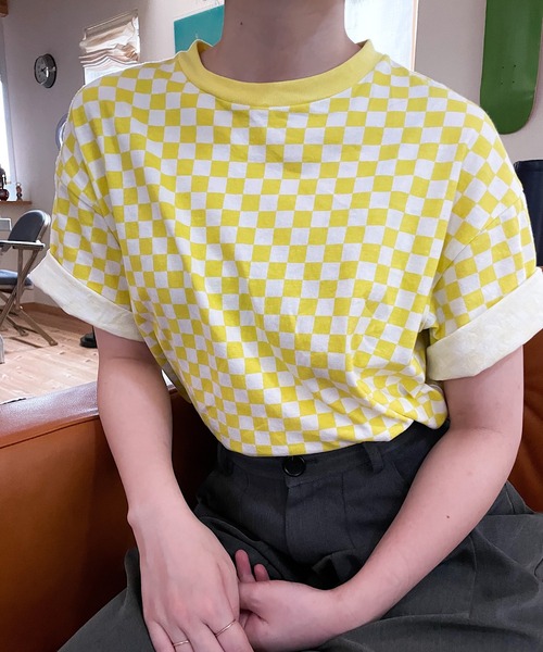 nimiru(ニミル)の「配色チェッカーTシャツ(Tシャツ/カットソー・レディース・イエロー系その他/ピンク系その他・M/L)」の1枚目の写真