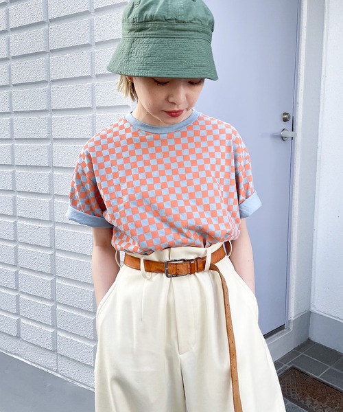 nimiru(ニミル)の「配色チェッカーTシャツ(Tシャツ/カットソー・レディース・イエロー系その他/ピンク系その他・M/L)」の2枚目の写真