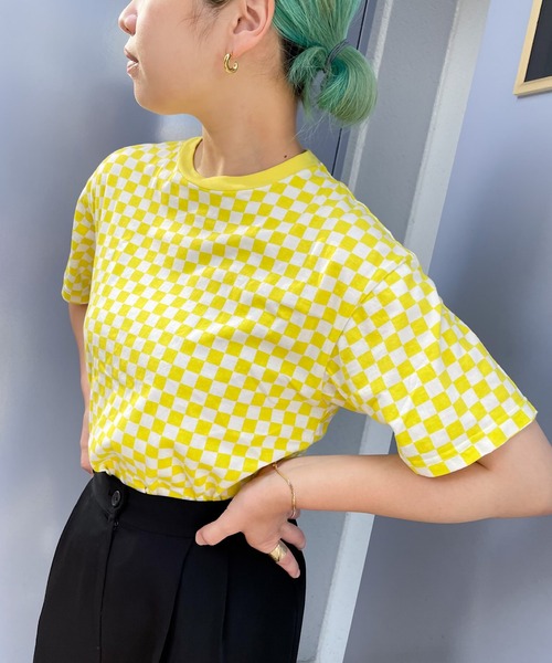 nimiru(ニミル)の「配色チェッカーTシャツ(Tシャツ/カットソー・レディース・イエロー系その他/ピンク系その他・M/L)」の9枚目の写真