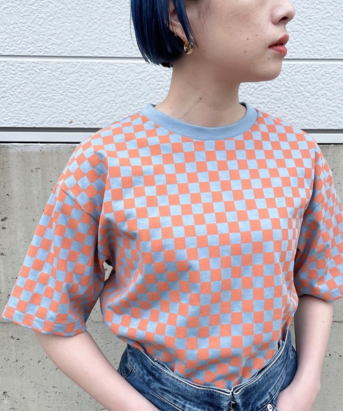 nimiru(ニミル)の「配色チェッカーTシャツ(Tシャツ/カットソー・レディース・イエロー系その他/ピンク系その他・M/L)」の5枚目の写真