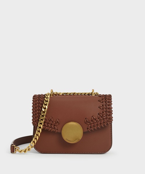 CHARLES & KEITH(チャールズ & キース)の「ウーブンダブルチェーン ハンドルバッグ / Woven Double Chain Handle Bag(ショルダーバッグ・レディース・セージグリーン/ホワイト系その他/チョコ・S)」の2枚目の写真
