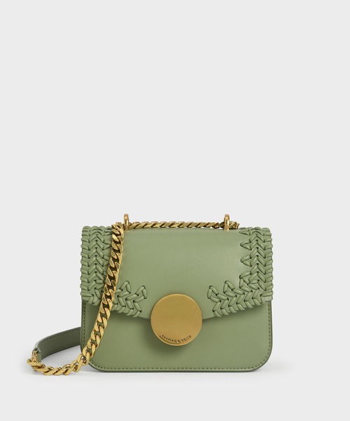 CHARLES & KEITH(チャールズ & キース)の「ウーブンダブルチェーン ハンドルバッグ / Woven Double Chain Handle Bag(ショルダーバッグ・レディース・セージグリーン/ホワイト系その他/チョコ・S)」の3枚目の写真