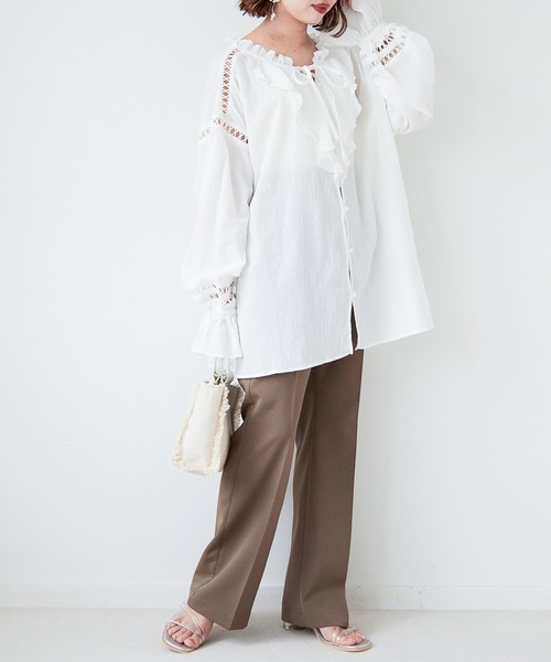 Heather(ヘザー)の「ハシゴレースブラウス 958011(シャツ/ブラウス・レディース・ホワイト/ブラック/カーキ・FREE)」の5枚目の写真