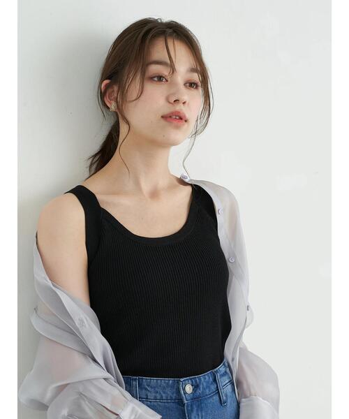 earth music&ecology（アースミュージックアンドエコロジー）の「リブラインニットタンクトップ ＊（タンクトップ・レディース・ブラック/ホワイト系その他2/ベージュ・L/S/M）」の7枚目の写真