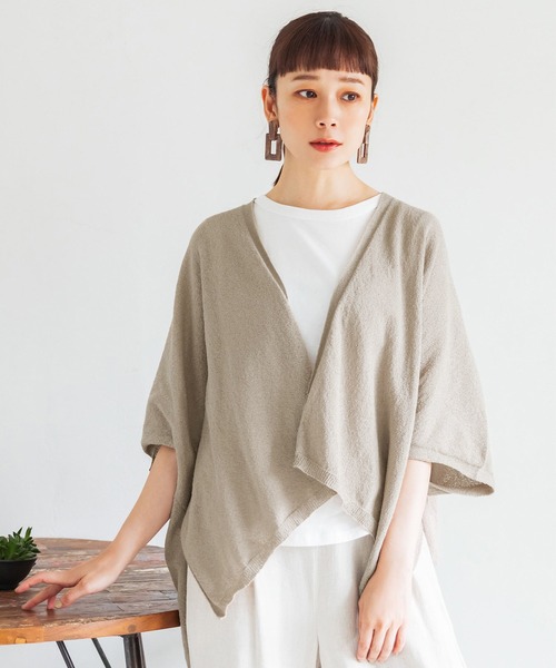coca（coca）（コカ）の「ポコポコブークレサマーニットポンチョ（ポンチョ・レディース・チャコールグレー/ベージュ・ONE SIZE）」の2枚目の写真