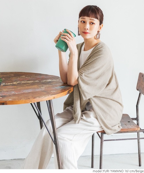 coca（coca）（コカ）の「ポコポコブークレサマーニットポンチョ（ポンチョ・レディース・チャコールグレー/ベージュ・ONE SIZE）」の13枚目の写真