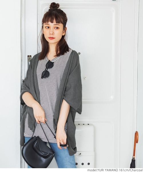 coca（coca）（コカ）の「ポコポコブークレサマーニットポンチョ（ポンチョ・レディース・チャコールグレー/ベージュ・ONE SIZE）」の10枚目の写真