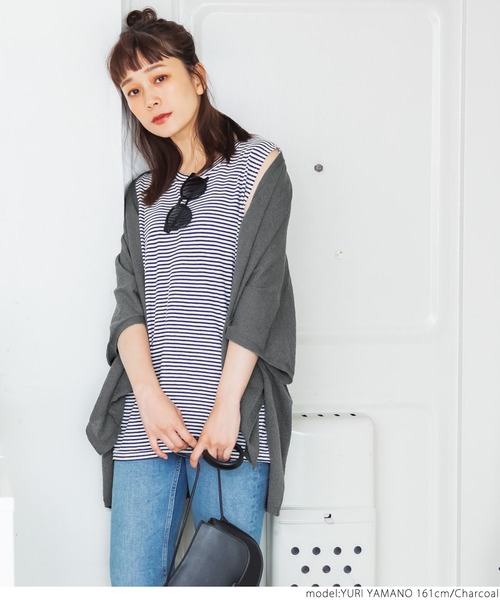 coca（coca）（コカ）の「ポコポコブークレサマーニットポンチョ（ポンチョ・レディース・チャコールグレー/ベージュ・ONE SIZE）」の5枚目の写真