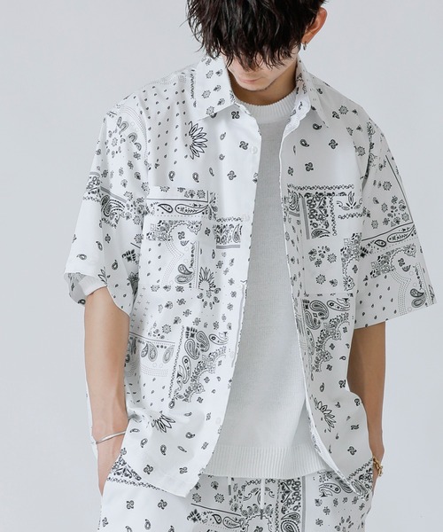 ADMIX/ATELIER SAB MEN（アドミックスアトリエサブメン）の「ペイズリー・レオパード プリント ／ コットン オーバーサイズ CPO シャツ ジャケット（セットアップ対応）（シャツ/ブラウス・メンズ・ホワイト/ブラック/レオパード・48/50/52）」の2枚目の写真