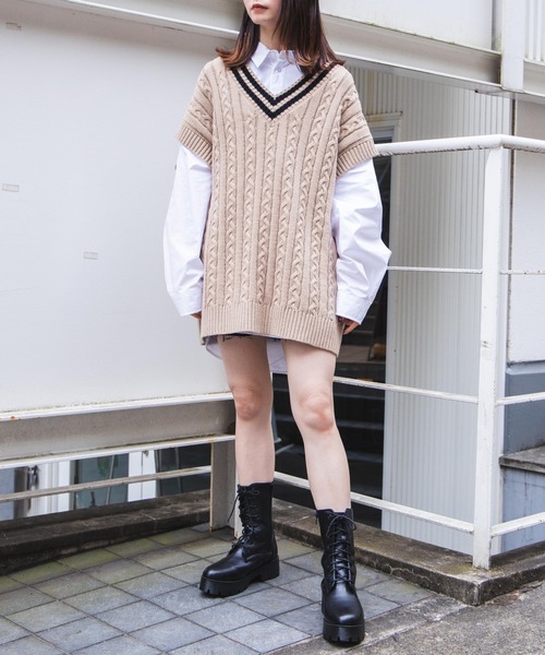 WEGO（ウィゴー）の「WEGO/ケーブルチルデンベスト（ベスト・メンズ・ホワイト/ベージュ/ブルー系その他・MEDIUM/LARGE）」の18枚目の写真