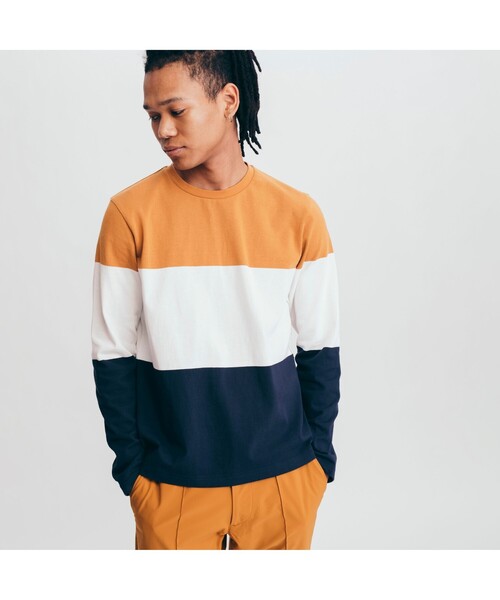 AIGLE(エーグル)の「吸水速乾 3 GIB カラーブロック 長袖Tシャツ(Tシャツ/カットソー・メンズ・ダークネイビー/マスタード・LL/S/M/L)」の2枚目の写真