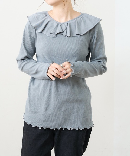 PUAL CE CIN（ピュアルセシン）の「ジャガードリブBIG襟プルオーバー（Tシャツ/カットソー・レディース・ブラック/グレー/ナチュラル・FREE）」の3枚目の写真