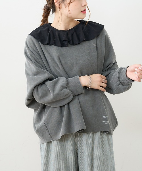 PUAL CE CIN（ピュアルセシン）の「ジャガードリブBIG襟プルオーバー（Tシャツ/カットソー・レディース・ブラック/グレー/ナチュラル・FREE）」の2枚目の写真