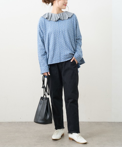 PUAL CE CIN（ピュアルセシン）の「ジャガードリブBIG襟プルオーバー（Tシャツ/カットソー・レディース・ブラック/グレー/ナチュラル・FREE）」の16枚目の写真