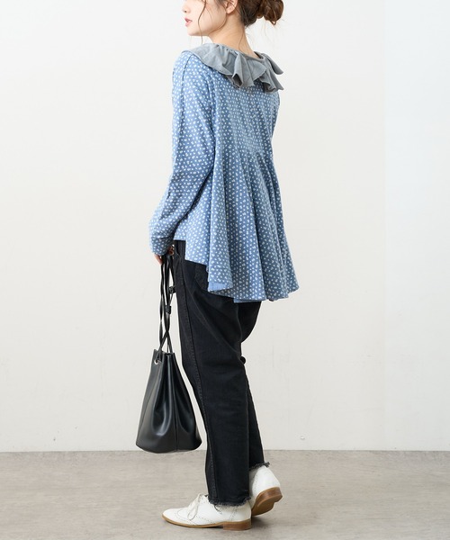 PUAL CE CIN（ピュアルセシン）の「ジャガードリブBIG襟プルオーバー（Tシャツ/カットソー・レディース・ブラック/グレー/ナチュラル・FREE）」の8枚目の写真