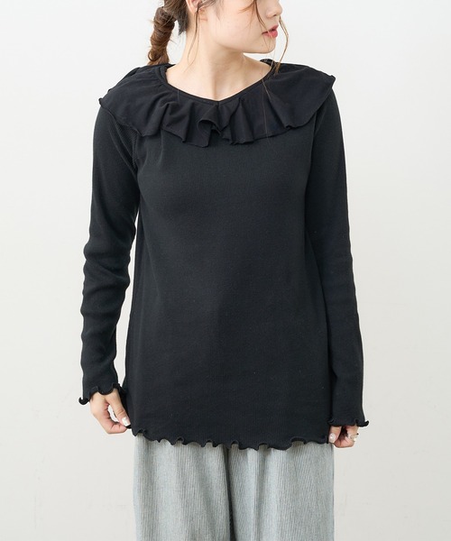 PUAL CE CIN（ピュアルセシン）の「ジャガードリブBIG襟プルオーバー（Tシャツ/カットソー・レディース・ブラック/グレー/ナチュラル・FREE）」の5枚目の写真