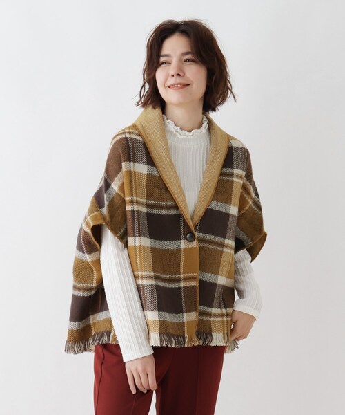 DRESKIP(ドレスキップ)の「◆チェックショールジレ(ストール/ショール・レディース・ワイン系1/ベージュ系1/イエロー系1/グレー系1・00)」の9枚目の写真