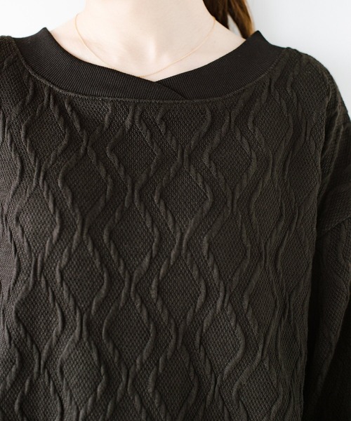 haco!（ハコ）の「ゆるっと着てちゃっかり着映える　ニットみたいなふくれ織りがおしゃれなジャカードトップス（その他トップス・レディース・アイボリー/ブラック・SMALL/MEDIUM/LARGE/X-LARGE）」の11枚目の写真