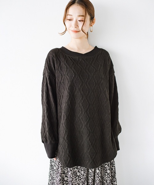 haco!（ハコ）の「ゆるっと着てちゃっかり着映える　ニットみたいなふくれ織りがおしゃれなジャカードトップス（その他トップス・レディース・アイボリー/ブラック・SMALL/MEDIUM/LARGE/X-LARGE）」の20枚目の写真