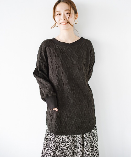 haco!（ハコ）の「ゆるっと着てちゃっかり着映える　ニットみたいなふくれ織りがおしゃれなジャカードトップス（その他トップス・レディース・アイボリー/ブラック・SMALL/MEDIUM/LARGE/X-LARGE）」の12枚目の写真